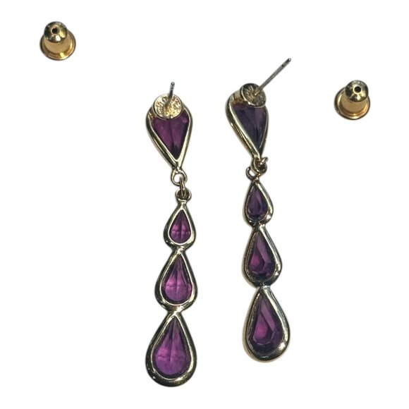 Monet Amethyst Quadruple  Teardrop Dangle Earrings With Gold Setting Vintage - Picture 4 of 11
